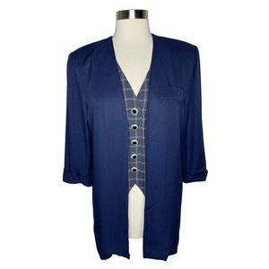 Vintage 90’s Petite Perceptions Combination Navy Blazer/Plaid Vest - Size 6